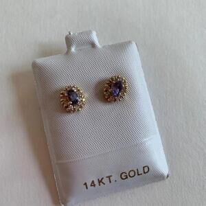 Tanzanite Oval Diamond Stud Earrings